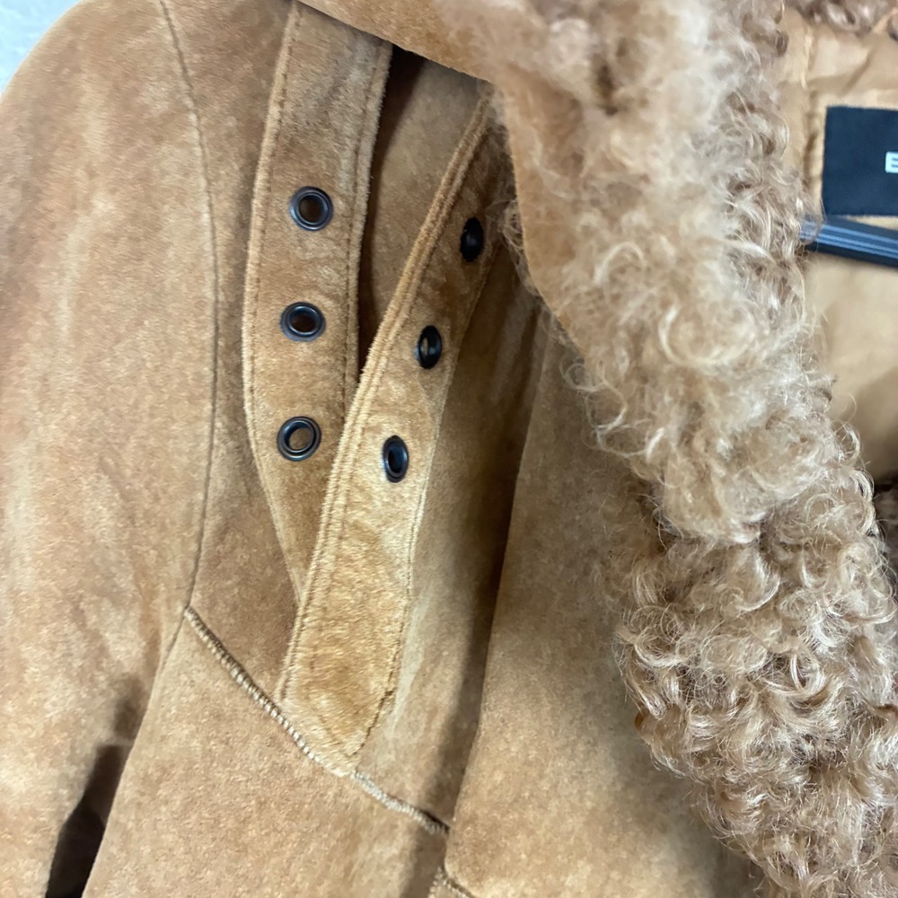 Vintage Womens Coat Sz L Penny Lane Genuine Leather Suede Fur Afghan Brown Boho - Picture 7 of 14